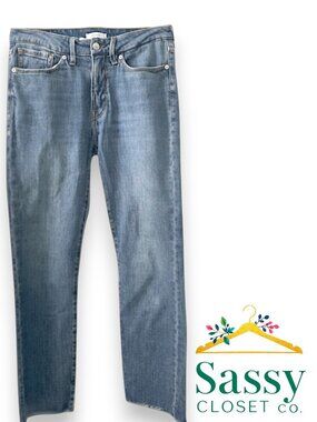 ✨ GOOD AMERICAN Indigo032 High Rise Straight Jeans 6 Frayed NWOT 👖